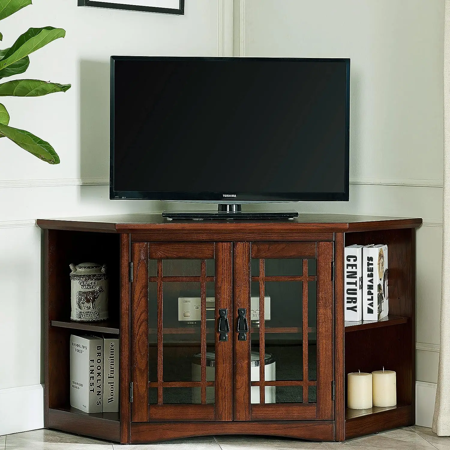 

Corner Stand with Bookcase Ends TV's, 50-inch, Mission Oak
