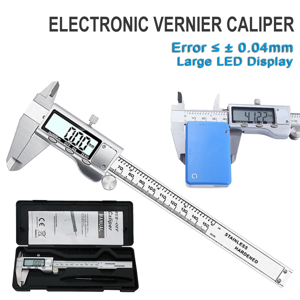 Digital Caliper 0-150mm Vernier Caliper Micrometer 6 inch Stainless Steel 0.01mm Resolution Depth and Step Measuring Tool
Digital Caliper 0-150mm Vernier Caliper Micrometer 6 inch Stainless Steel 0.01mm Resolution Depth and Step Measuring Tool