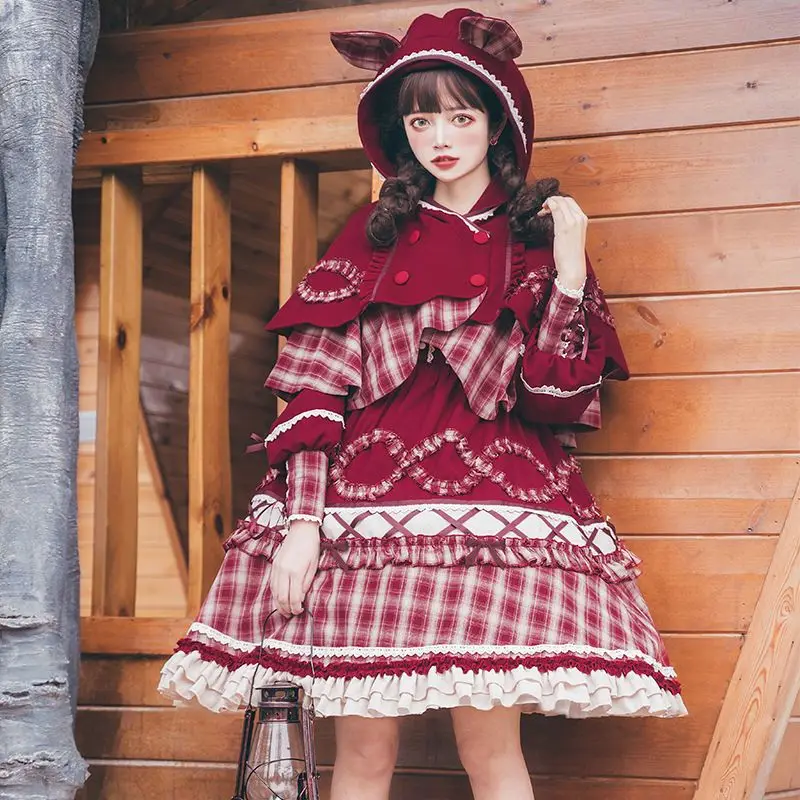 Autumn Winter Sweet Girl Lace-Up Cute Lolita Dress With Cape Cosplay Little Red Riding Hood Long Sleeve Patchwork Vintage Dress
Autumn Winter Sweet Girl Lace-Up Cute Lolita Dress With Cape Cosplay Little Red Riding Hood Long Sleeve Patchwork Vintage Dress