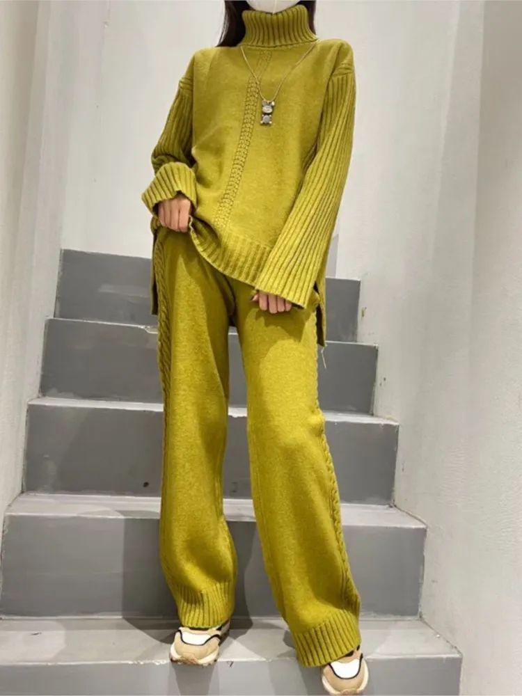Women Winter Knitted 2 Piece Set Casual Tracksuit Long Sleeve Turtlenneck Sweater & Wide Leg Jogging Pants Pullover Suits
Women Winter Knitted 2 Piece Set Casual Tracksuit Long Sleeve Turtlenneck Sweater & Wide Leg Jogging Pants Pullover Suits