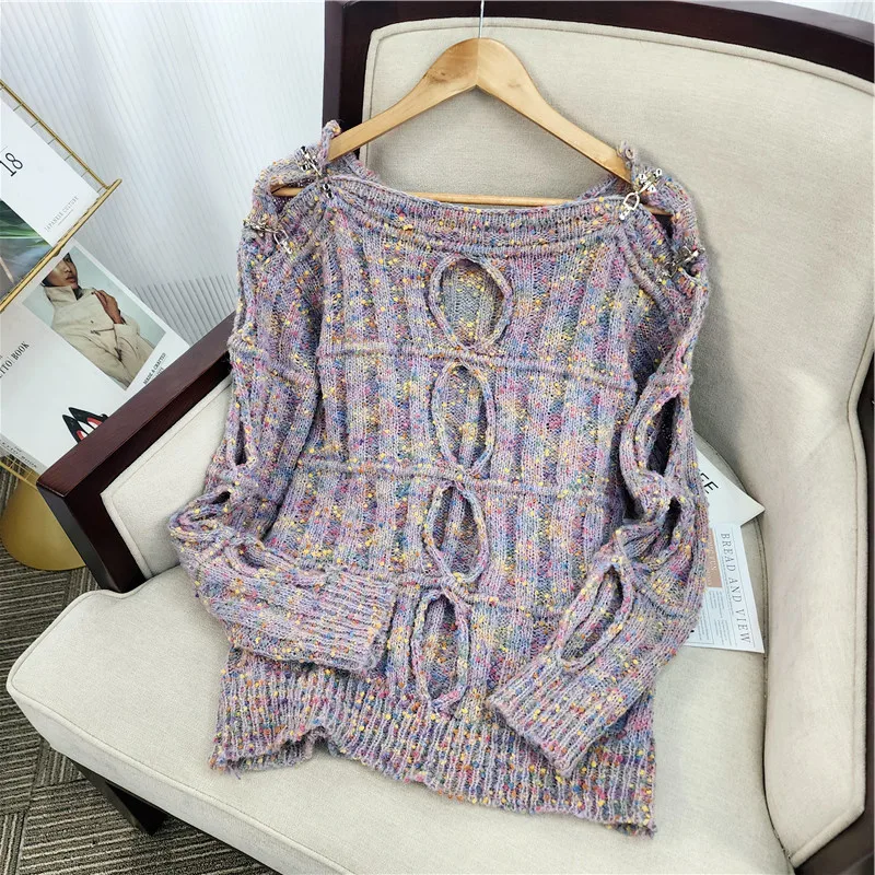 Korean Style Ripped Knitted Sweater Women Oversized Vintage Street Pullover Chic Design Y2k Off-shoulder Knitwear Harajuku 
Korean Style Ripped Knitted Sweater Women Oversized Vintage Street Pullover Chic Design Y2k Off-shoulder Knitwear Harajuku