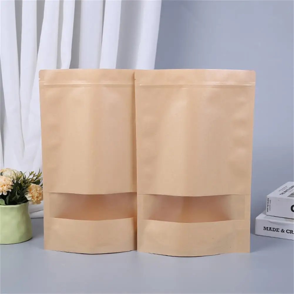 

20pcs Packing lock Kraft Paper Window Bag Stand up Gift Dried Food Fruit Tea packaging Pouches Zipper Self Sealing Bags