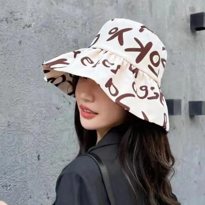 

COKK Панама, женская летняя Солнцезащитная шляпа от солнца, дышащая модная кепка с буквенным принтом для улицы, новинка 2022, Корейская Складная Кепка Bob Gorro