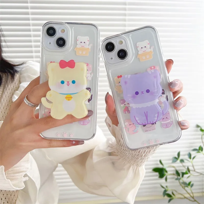 Summer Cute Clear Cartoon Animal Cat Folding Stand Couple Phone Case For Iphone 13 12 11 Pro Max Xs Xr Anti-drop Hard Back Cover
Summer Cute Clear Cartoon Animal Cat Folding Stand Couple Phone Case For Iphone 13 12 11 Pro Max Xs Xr Anti-drop Hard Back Cover