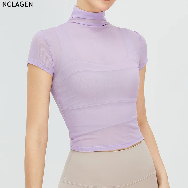 NCLAGEN Dance Classic Style High Neck Yoga Shirts Light And Thin Mesh Short Sleeved Fitness Top Gym Running Breathable Women
NCLAGEN Dance Classic Style High Neck Yoga Shirts Light And Thin Mesh Short Sleeved Fitness Top Gym Running Breathable Women