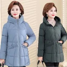 Winter Women Cotton-padded Hooded Coat Zip UP Half High Collar 2 Pockets Quilted Long Overcoat Warm Daily Wear Parker 3XL