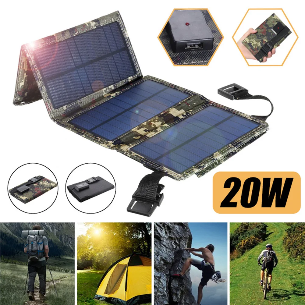 

20 Вт Складная солнечная панель, 5 в порт, зарядное устройство, гибкое уличное водонепроницаемое солнечное зарядное устройство с USB-портом дл...