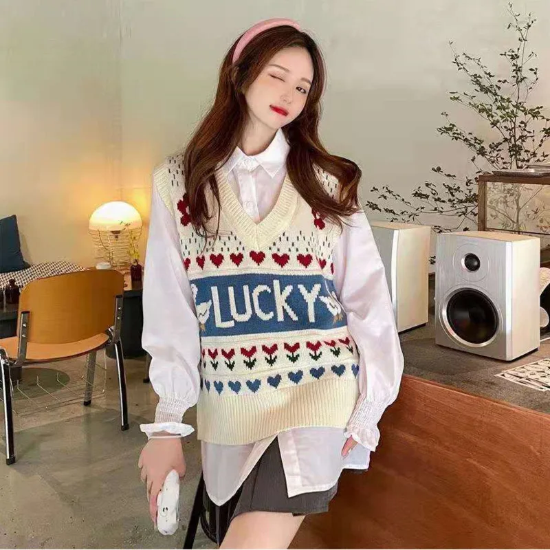 Sweet Cartoon Lucky Duck Sweater Vest Women Sleeveless V-Neck Fashion Knitting Pullove Outwear Jacket Pull Top Vetement Clothing
Sweet Cartoon Lucky Duck Sweater Vest Women Sleeveless V-Neck Fashion Knitting Pullove Outwear Jacket Pull Top Vetement Clothing