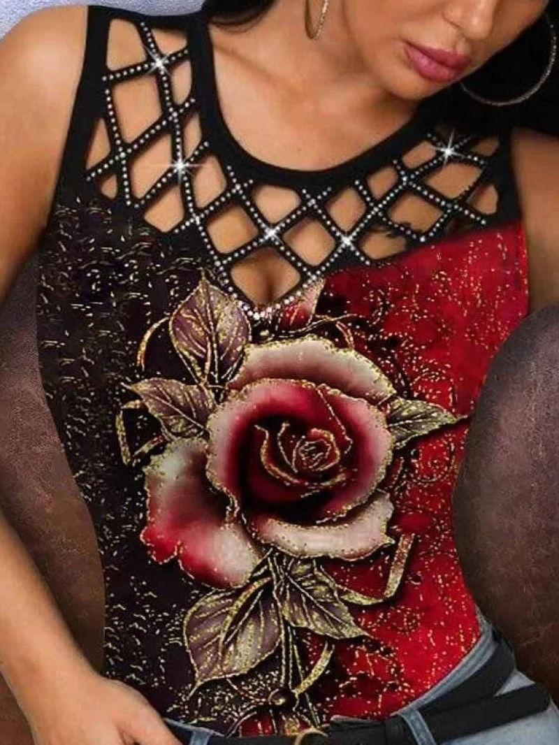Summer Casual T Shirt Women Fashion Floral Multicolor Rose Print Sleeveless Floral Print Hollow Out Summer Sexy Tank Top Vest
Summer Casual T Shirt Women Fashion Floral Multicolor Rose Print Sleeveless Floral Print Hollow Out Summer Sexy Tank Top Vest