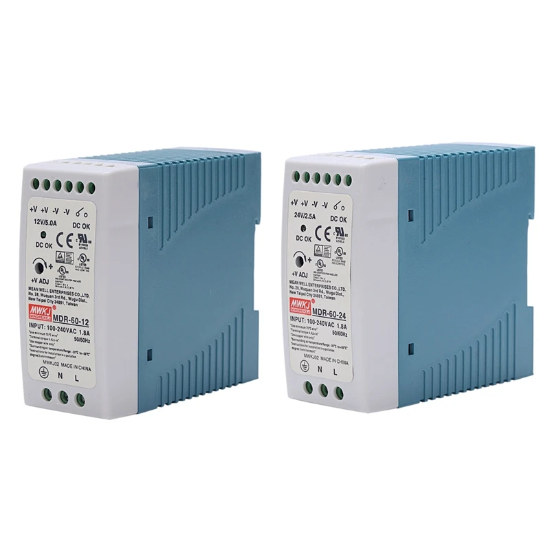 2 Pcs MDR-60 Din Rail Power Supply Ac-Dc Driver Voltage Regulator Power Suply 110V 220V, 24V 20W & 12V 60W
2 Pcs MDR-60 Din Rail Power Supply Ac-Dc Driver Voltage Regulator Power Suply 110V 220V, 24V 20W & 12V 60W