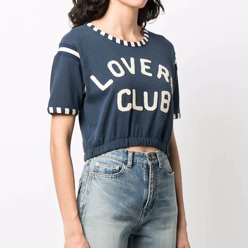 22 New Runway Designer Blue Knited Crop Tops Women O Neck Short Sleeve Letter T-shirts Fashion Casual Streetwear Navel T-shirt
22 New Runway Designer Blue Knited Crop Tops Women O Neck Short Sleeve Letter T-shirts Fashion Casual Streetwear Navel T-shirt