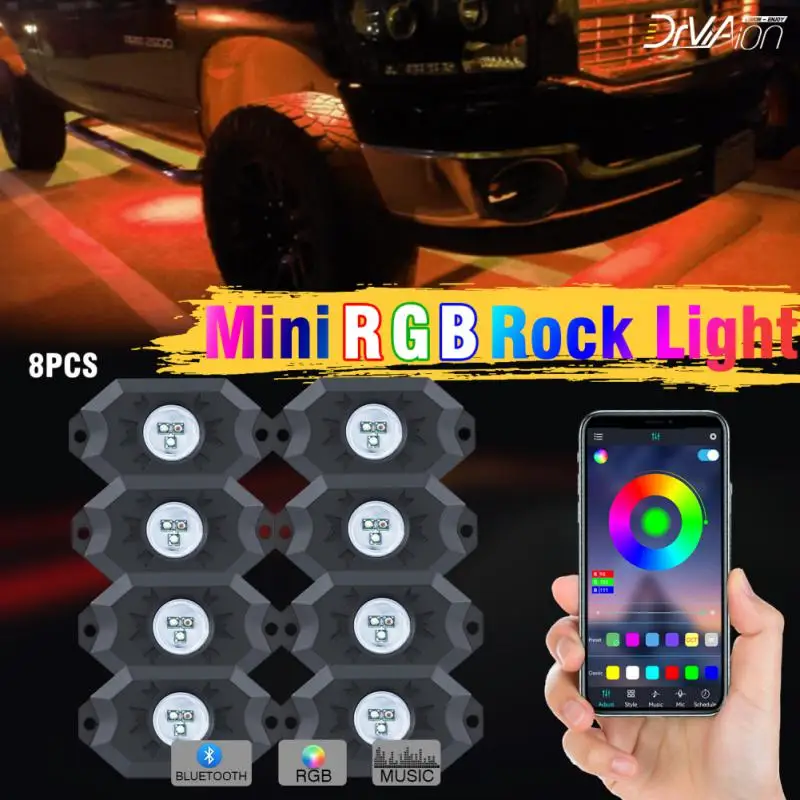 8pcs In 1 Waterproof RGB LED Rock Light Neon LED Light Kit Bluetooth APP Remote Control Chassis Decorative Music Lamps For Jeep
8pcs In 1 Waterproof RGB LED Rock Light Neon LED Light Kit Bluetooth APP Remote Control Chassis Decorative Music Lamps For Jeep