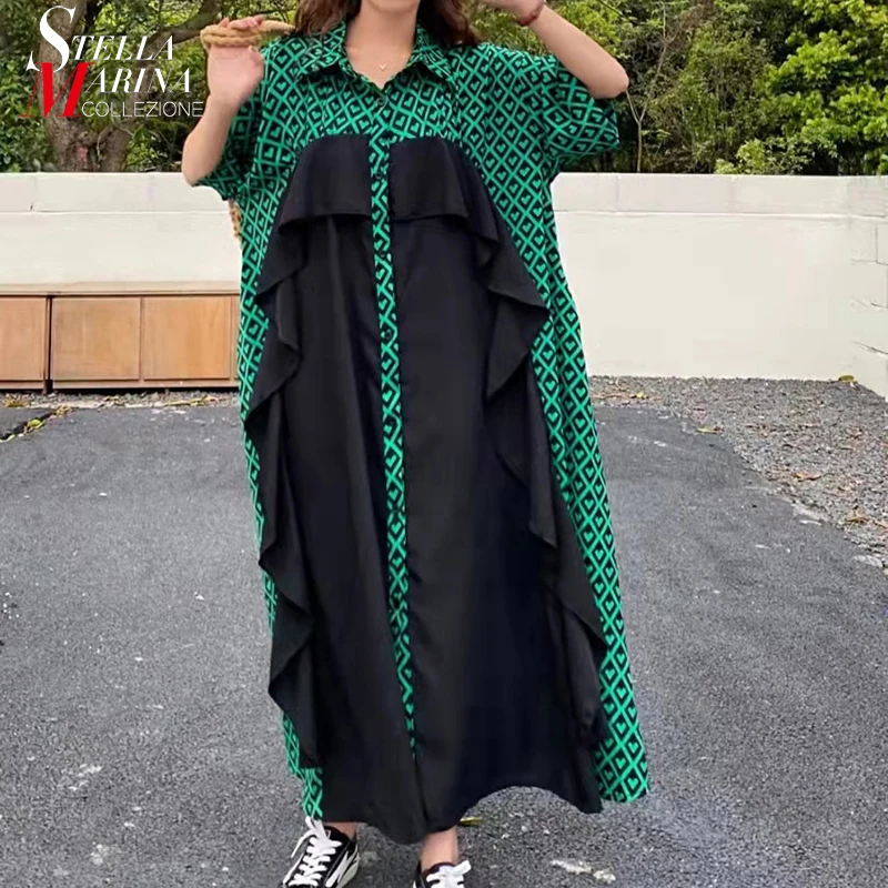 Hit Color Black Green Plaids Patchwork Design Woman Short-Sleeve Summer Long Dress Ruffles Unique Style Plus Size Robe MWW1023
Hit Color Black Green Plaids Patchwork Design Woman Short-Sleeve Summer Long Dress Ruffles Unique Style Plus Size Robe MWW1023