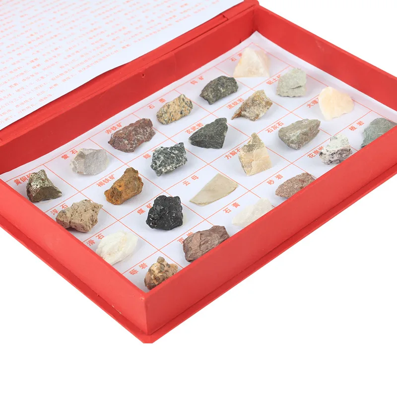 

24 Kinds of Science and Nature Geography Learning Ore Mineral Rock Fossil Specimens Gift Packing