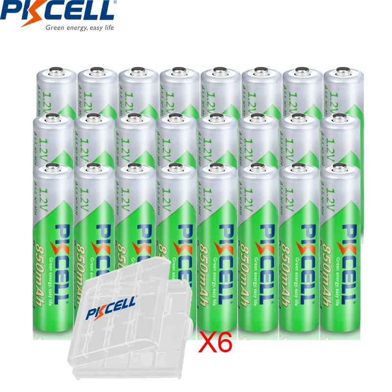 24 X PKCELL NiMH 850mAh 1.2V AAA Rechargeable Battery Ni-Mh Pre-charged Battery Batteries + 6pcs Battery Case Boxes
24 X PKCELL NiMH 850mAh 1.2V AAA Rechargeable Battery Ni-Mh Pre-charged Battery Batteries + 6pcs Battery Case Boxes