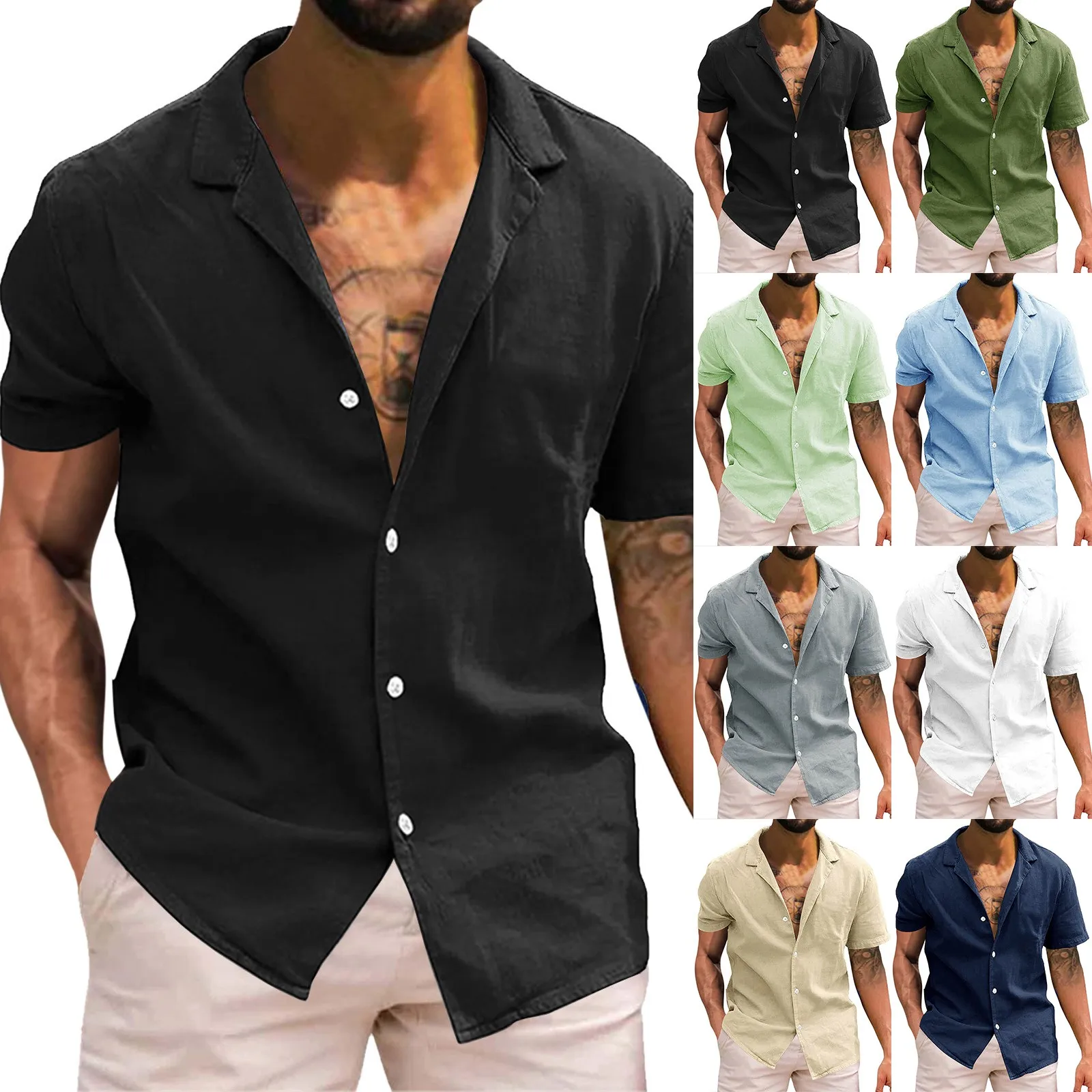 Man Buttons Cardigan T Shirts Shorts Sleeves Turn-Down Collar Loose T Shirts Gentleman Solid Color Simple Summer Casual Shirts
Man Buttons Cardigan T Shirts Shorts Sleeves Turn-Down Collar Loose T Shirts Gentleman Solid Color Simple Summer Casual Shirts
