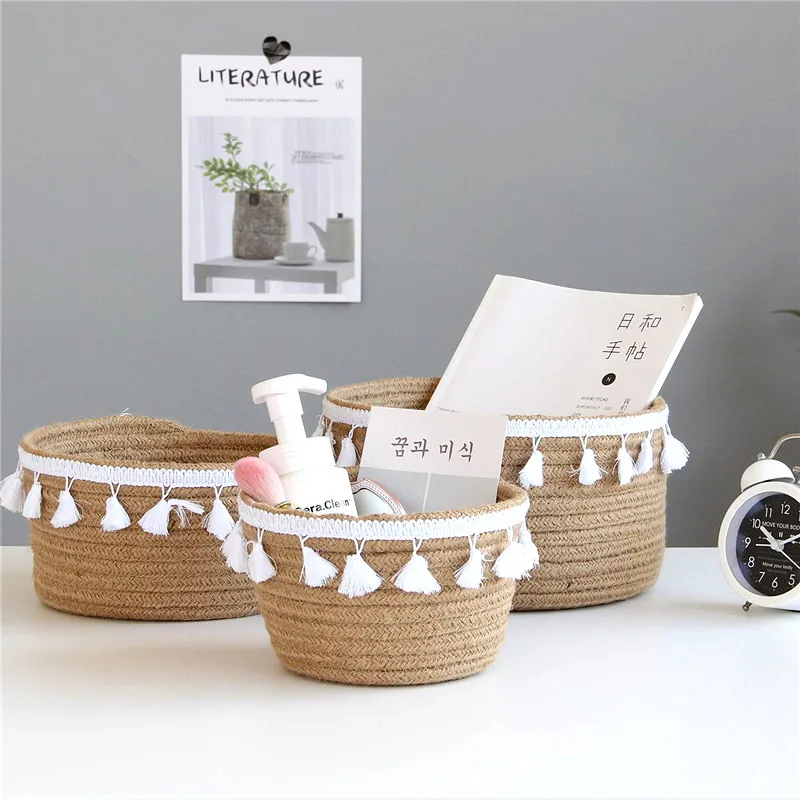 Nordic Jute Storage Basket Woven Finishing Baskets Home Cotton Thread Sundries Tassel Storage Box Container Desktop Organizer
Nordic Jute Storage Basket Woven Finishing Baskets Home Cotton Thread Sundries Tassel Storage Box Container Desktop Organizer