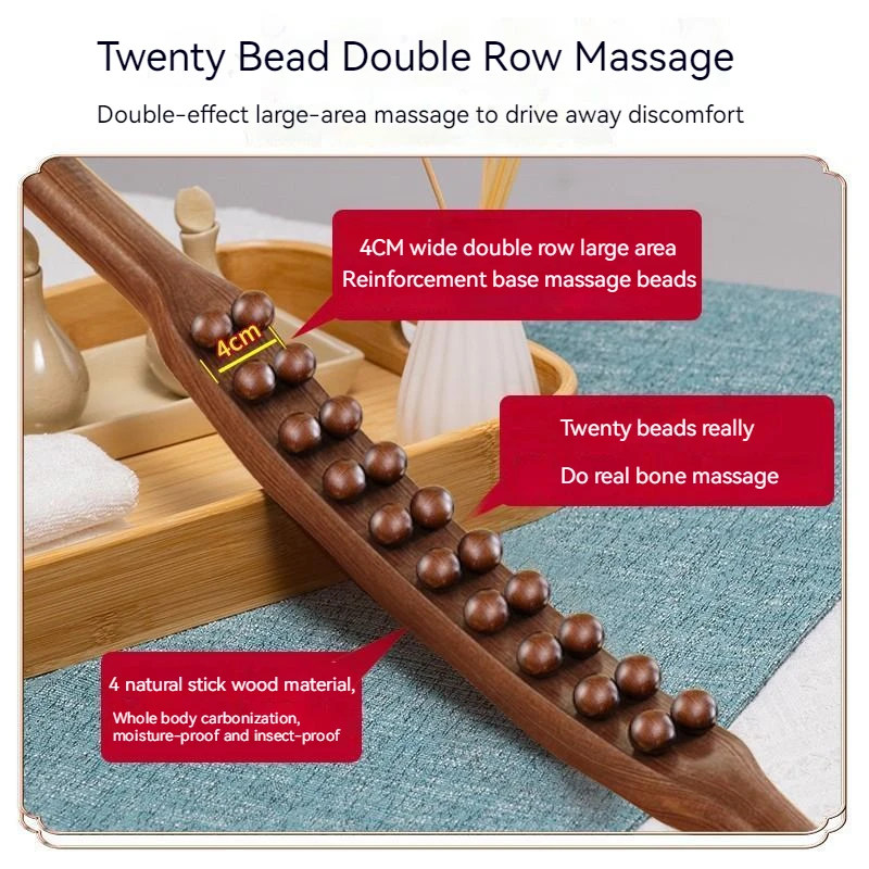Natural Wood Gua Sha Scraping Massage Stick Double Row 20 Beads Back Leg Body Massager Spa Therapy Tools Point Treatment Relax
Natural Wood Gua Sha Scraping Massage Stick Double Row 20 Beads Back Leg Body Massager Spa Therapy Tools Point Treatment Relax