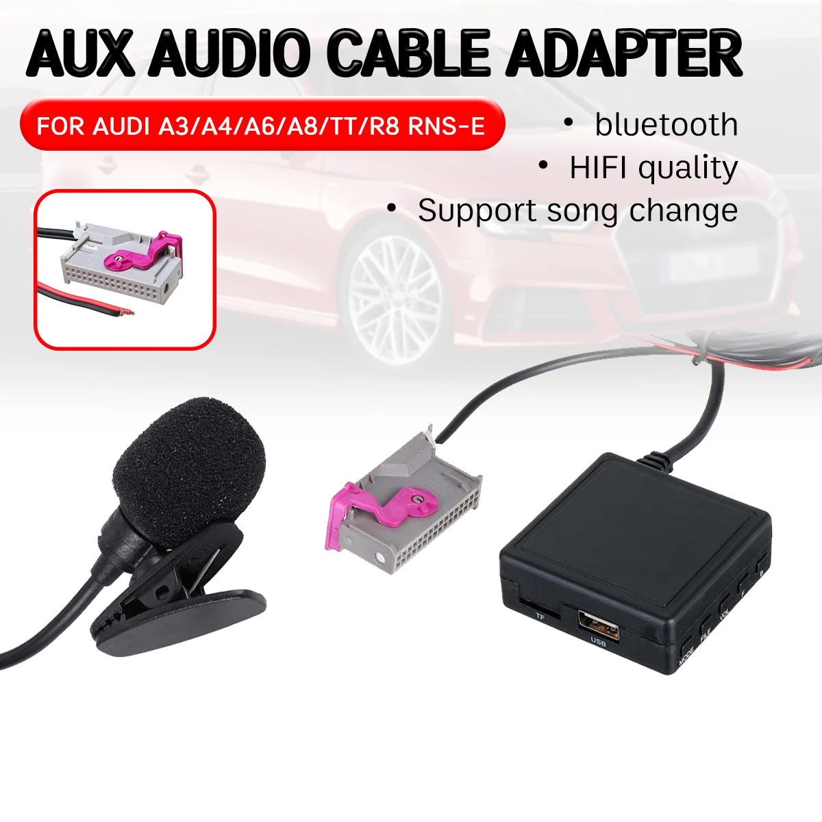 Bluetooth Aux приемник кабель с USB, микрофон Hands-free Aux адаптер для 32-контактного головного блока для Audi A3 A4 A6 A8 TT R8 RNS-E
Bluetooth Aux приемник кабель с USB, микрофон Hands-free Aux адаптер для 32-контактного головного блока для Audi A3 A4 A6 A8 TT R8 RNS-E