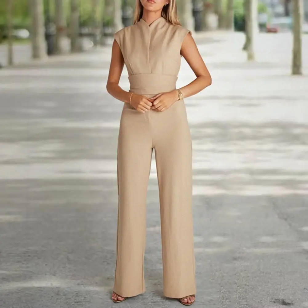 Office Lady Romper Stylish Summer V-neck Jumpsuit Elegant Office Lady Romper with High Waist Belt Straight Wide Leg for Workwear
Office Lady Romper Stylish Summer V-neck Jumpsuit Elegant Office Lady Romper with High Waist Belt Straight Wide Leg for Workwear