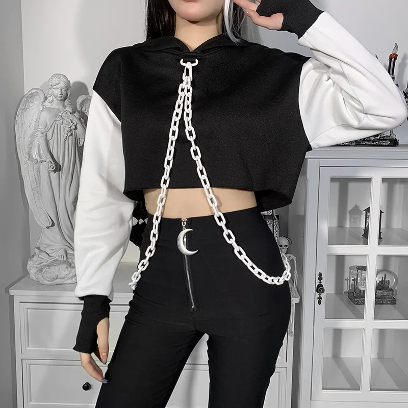 Cropped Punk Sweatshirt Harajuku Hit Color Chain Long-sleeved Casual Stitching Pullover Hoodie Y2K Gothic Autumn Cropped Top
Cropped Punk Sweatshirt Harajuku Hit Color Chain Long-sleeved Casual Stitching Pullover Hoodie Y2K Gothic Autumn Cropped Top