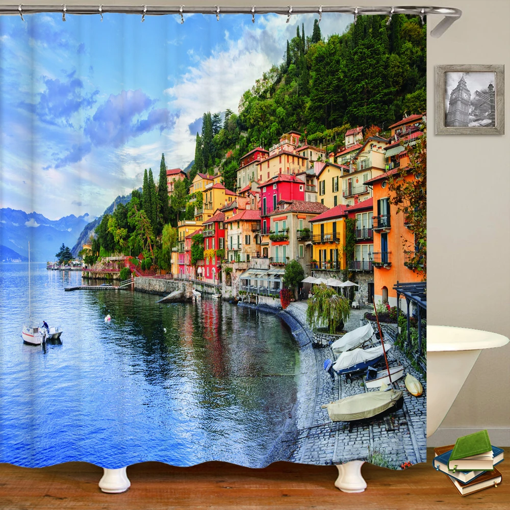 Italy Shower Curtain Fishing Village Beach Coastal Greece by The Aegean Buildings Sea Scenery Waterproof with Hook Bath Curtains 
Italy Shower Curtain Fishing Village Beach Coastal Greece by The Aegean Buildings Sea Scenery Waterproof with Hook Bath Curtains