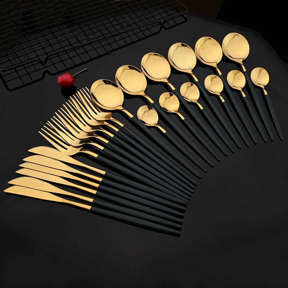 24Pcs New Green Gold Cutlery Set Mirror Dinnenrware Set Stainless Steel Flatware Dinner Knife Fork Spoon Teaspoon For Home
24Pcs New Green Gold Cutlery Set Mirror Dinnenrware Set Stainless Steel Flatware Dinner Knife Fork Spoon Teaspoon For Home