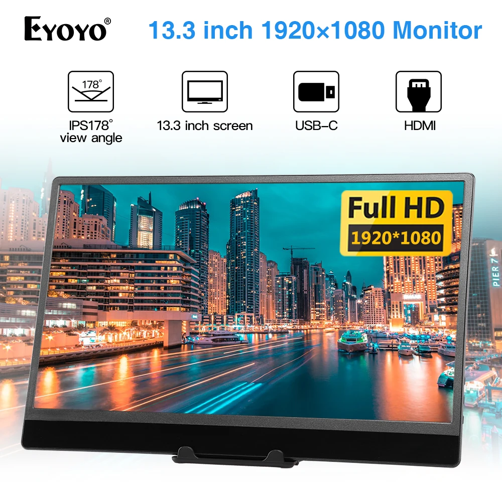 EYOYO 13.3" inch Portable HDMI Gaming Monitor for Laptop PC 1920x1080 USB-C Screen FHD for Smartphone with type-c HDMI inpute
EYOYO 13.3" inch Portable HDMI Gaming Monitor for Laptop PC 1920x1080 USB-C Screen FHD for Smartphone with type-c HDMI inpute