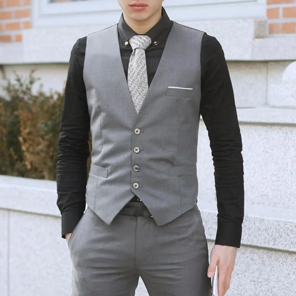 Men Vest Deep V Neck Single-breasted British Style Wear-resistant Men Waistcoat for Work
Men Vest Deep V Neck Single-breasted British Style Wear-resistant Men Waistcoat for Work