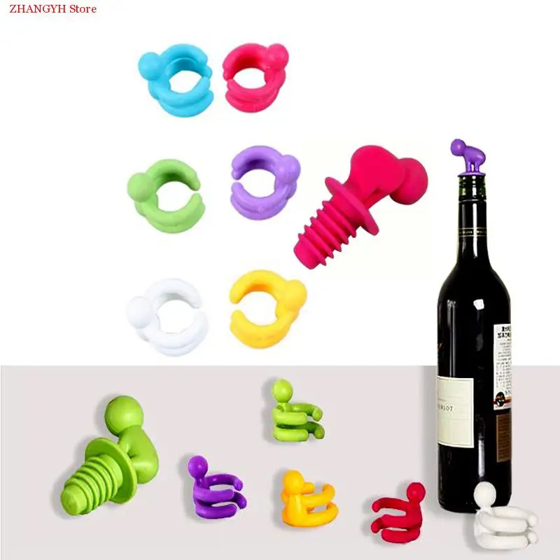 7pcs/set Silicone Drunkard Champagne Wine Bottle Stopper with Glass Cup Marker Set Novelty wedding decoration
7pcs/set Silicone Drunkard Champagne Wine Bottle Stopper with Glass Cup Marker Set Novelty wedding decoration