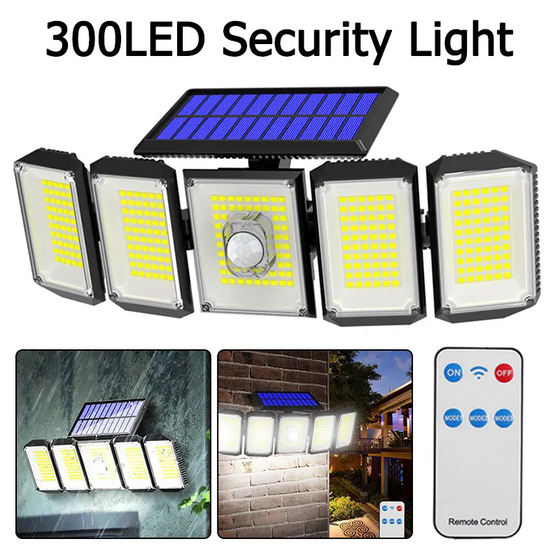 300 LED Solar Flood Lights Outdoor 360 Wide Angle Motion Sensor Wall Lamp 3 Adjustable Heads 3 Modes for Yard Patio Garden Porch
300 LED Solar Flood Lights Outdoor 360 Wide Angle Motion Sensor Wall Lamp 3 Adjustable Heads 3 Modes for Yard Patio Garden Porch