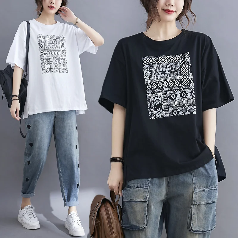 #5553 Printing Cotton T Shirts Women For Summer Thin Women's Tops Black White Casual Loose Tee Shirt Female Printed Short Sleeve
#5553 Printing Cotton T Shirts Women For Summer Thin Women's Tops Black White Casual Loose Tee Shirt Female Printed Short Sleeve