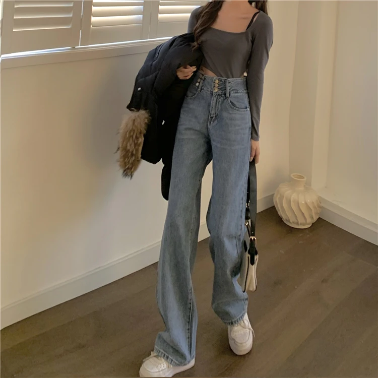 

N6285 High waist slimming straight wide leg trousers new loose drape mopping pants jeans