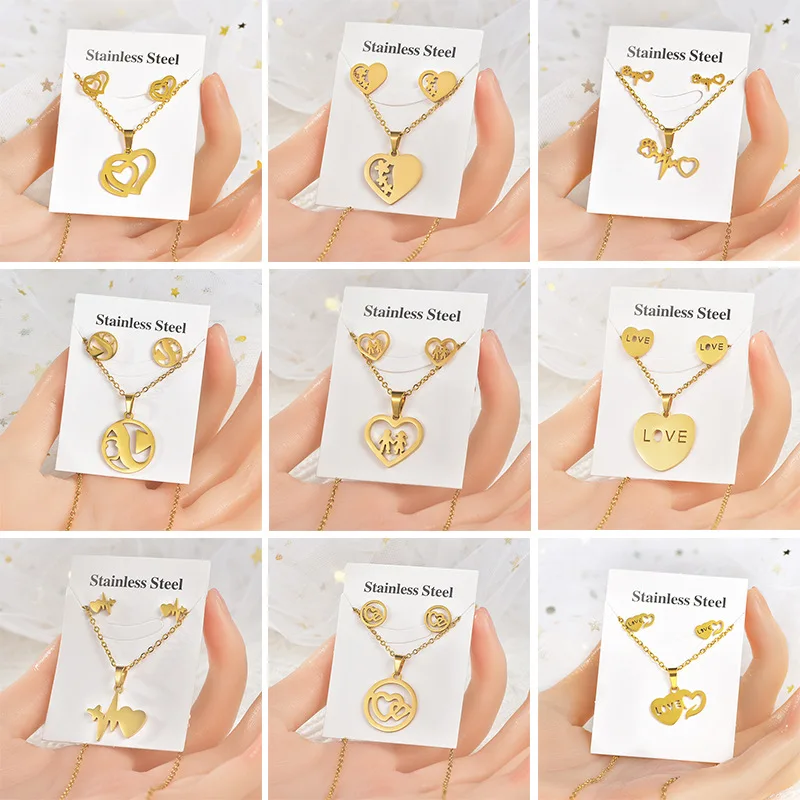 20set/lot Trendy Luxury Stainless Steel Love Heart Pendant Chain Necklace Stud Earring for Women Party Fashion Jewelry Set
20set/lot Trendy Luxury Stainless Steel Love Heart Pendant Chain Necklace Stud Earring for Women Party Fashion Jewelry Set