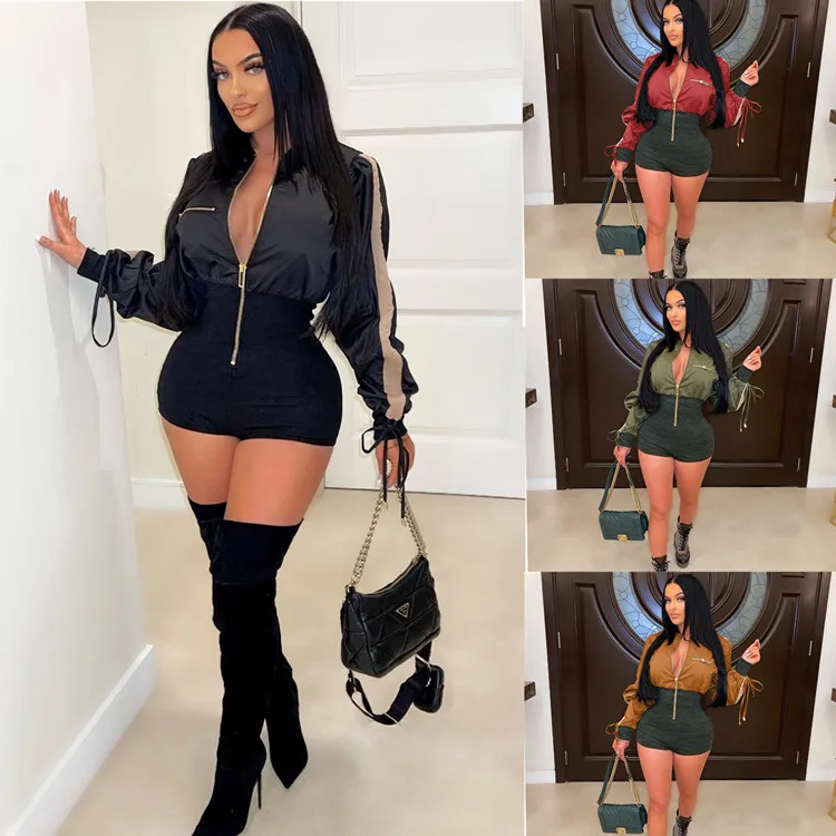 2022 Women Loose Long Sleeve Strappy Zip Colorblock Romper Sexy Patchwork Skinny Waist Jumpsuit Shorts Spring Streetwear
2022 Women Loose Long Sleeve Strappy Zip Colorblock Romper Sexy Patchwork Skinny Waist Jumpsuit Shorts Spring Streetwear