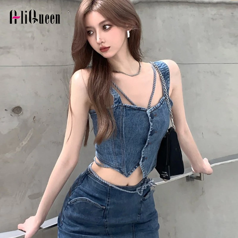 Летняя уличная одежда, крутая пикантная однобортная майка на бретелях для девушек, Женские винтажные обтягивающие джинсовые короткие топы,...
Летняя уличная одежда, крутая пикантная однобортная майка на бретелях для девушек, Женские винтажные обтягивающие джинсовые короткие топы,...