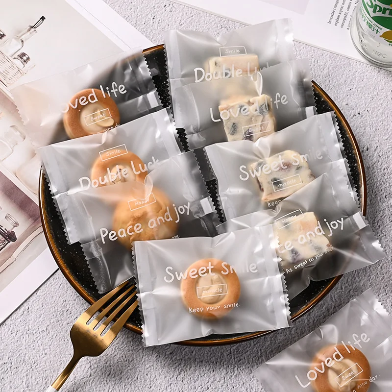 

200pcs Transparent Frosted Snowflake Crisp Machine Seal Bag Christmas Wedding Party Biscuit Candy Gift Nougat Self Adhesive Bag