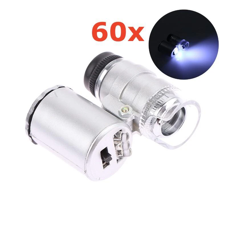 

60X микроскоп с подсветкой портативная ручная Ювелирная Лупа со светодиодной подсветкой, карманное мини-увеличительное стекло для дома и офиса