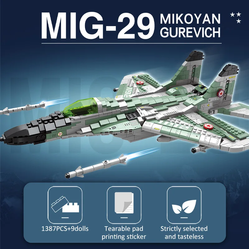1387 PCS MOC Military Set Blocks Toy MIG-29 Fighter Model Compatible Technology Sets Blocks Children's Educational Toys Gifts
1387 PCS MOC Military Set Blocks Toy MIG-29 Fighter Model Compatible Technology Sets Blocks Children's Educational Toys Gifts