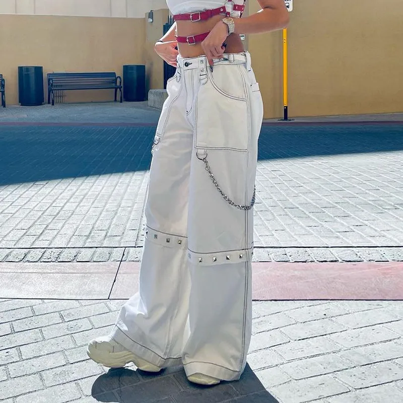 Women Solid Color Loose Leg Jeans Low Waist Chain Straps Decor Fashion Design Stylish Vintage Chic Trendy Sexy Pants Trousers
Women Solid Color Loose Leg Jeans Low Waist Chain Straps Decor Fashion Design Stylish Vintage Chic Trendy Sexy Pants Trousers