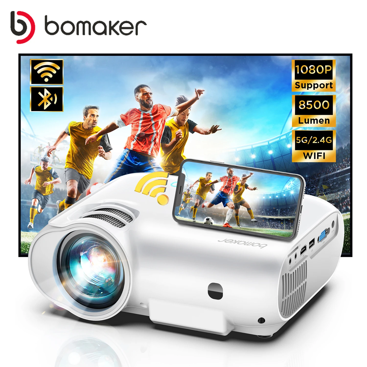 BOMAKER 5G WIFI Projector Full HD 1080P Support 4K LED Portable Projector Mini WiFi Android Home Theater Video Beamer
BOMAKER 5G WIFI Projector Full HD 1080P Support 4K LED Portable Projector Mini WiFi Android Home Theater Video Beamer