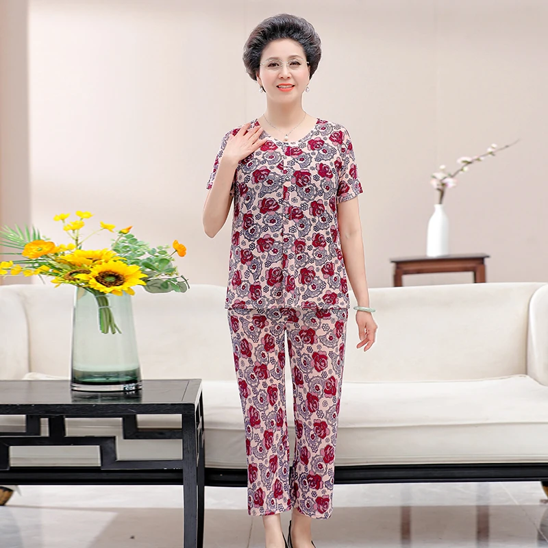 Women 2 Piece Set Women Grandma Loose Print Short-sleeved T-shirt Tops + Pants Suits Middle-aged Mother Summer Large Size
Women 2 Piece Set Women Grandma Loose Print Short-sleeved T-shirt Tops + Pants Suits Middle-aged Mother Summer Large Size