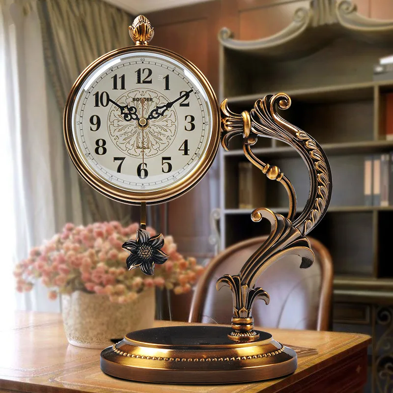 European style table clock living room clock ornaments light luxury metal copper plated large desktop clock pendulum clock
European style table clock living room clock ornaments light luxury metal copper plated large desktop clock pendulum clock