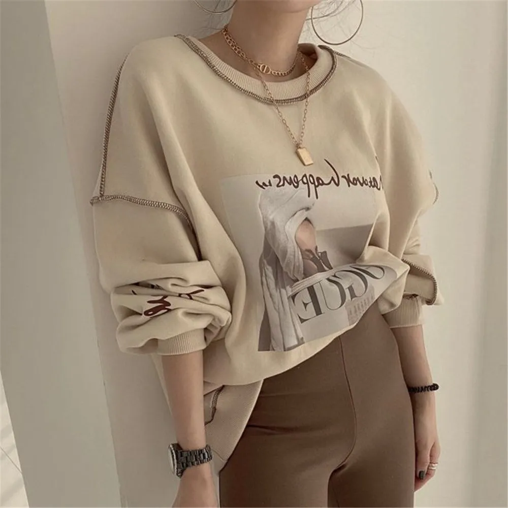 Women's Hoodie New 2022 Japan Korean Casual Loose Round Neck Print Lazy Style Loose Long-sleeved Sweater All-match Retro Tops
Women's Hoodie New 2022 Japan Korean Casual Loose Round Neck Print Lazy Style Loose Long-sleeved Sweater All-match Retro Tops