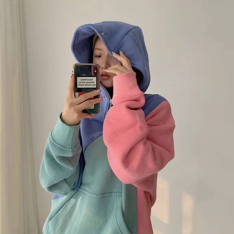 Niche hooded plus fleece sweater Men's hoodies macaron color stitching hoodie jacket Oversized hoodie women's clothing 2021
Niche hooded plus fleece sweater Men's hoodies macaron color stitching hoodie jacket Oversized hoodie women's clothing 2021