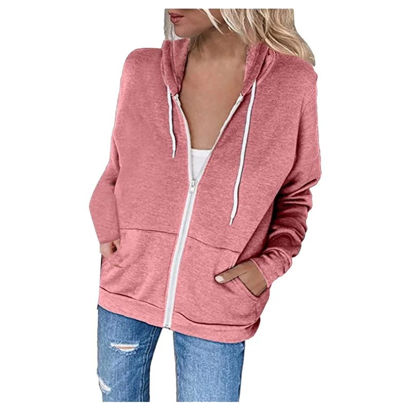 Women Zipper Long Sleeve Autumn Winter Casual Loose Outwear Sweatshirts Female Solid Color Drawstring Hooded Jacket with Pockets
Women Zipper Long Sleeve Autumn Winter Casual Loose Outwear Sweatshirts Female Solid Color Drawstring Hooded Jacket with Pockets