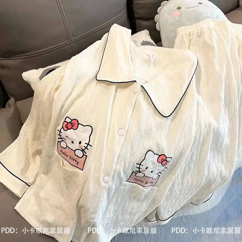 Cartoon kawaii HELLO KITTY Sanrio T-Shirt Long sleeve Girl Heart Print Summer Pajamas Homewear Set Home suit Gift for Girl
Cartoon kawaii HELLO KITTY Sanrio T-Shirt Long sleeve Girl Heart Print Summer Pajamas Homewear Set Home suit Gift for Girl