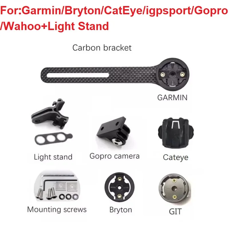 

Bicycle Computer/Camera Carbon Holder Bike Stopwatch Speedometer Mount For Garmin Bryton CatEye igpsport Gopro +Light Stand