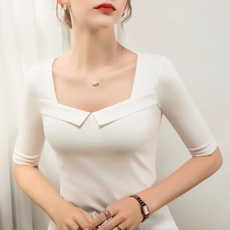 French Square Neck T-shirt Five-point Sleeve Summer Women's Slim Cotton Stretch Large White Y2k Top Harajuku
French Square Neck T-shirt Five-point Sleeve Summer Women's Slim Cotton Stretch Large White Y2k Top Harajuku