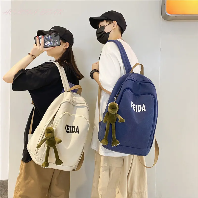 

School Bag Student Shoulders Large Capacity Khaki Backpack Fashion Canvas Backpacks Female College Teen Computer Bag Mochila